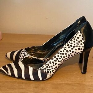 next Black and White Mixed Animal-Print Pointed Toe Heels